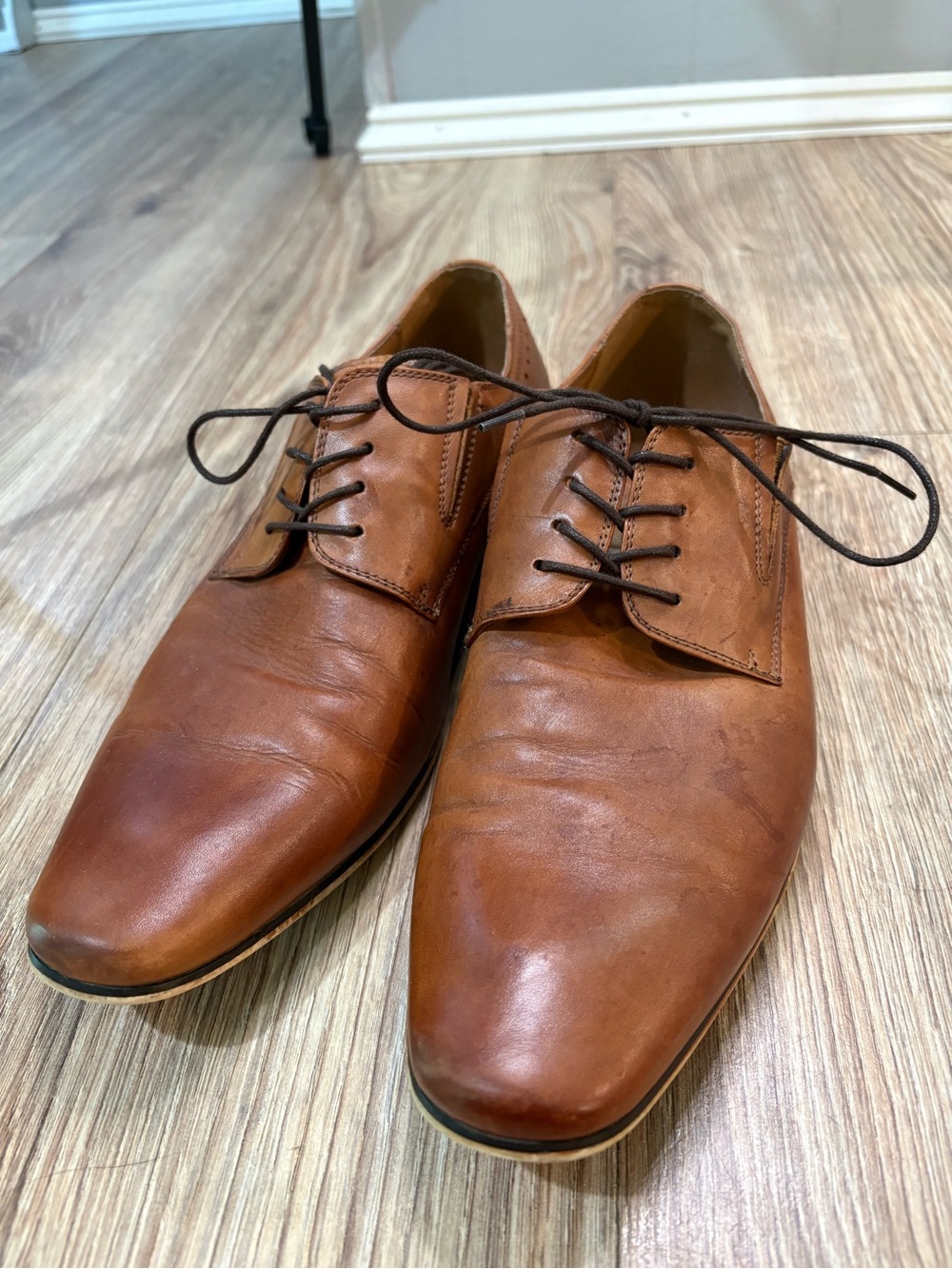 Aldo Men’s Brown Leather Oxford Dress Shoes, Lace Up Size 10